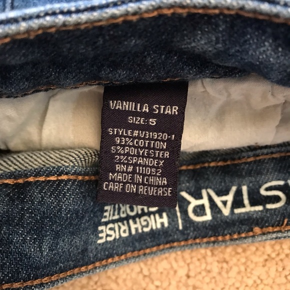 Vanilla Star High Waist Distressed Denim Shorts Womens Size 5 Button Fly Blue - Picture 5 of 11